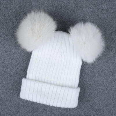 

Women Winter Beanie Hat Warm Knitted Ladies Fashion Large Genuine Fur Pom Cute V