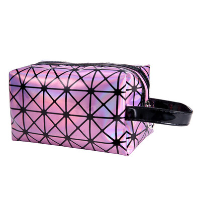 

2018 New Fashionable Geometric Cosmetic Bag For Women Luminous Makeup Cases Ladies Zipper Cosmetics Organizer Folding Travel Make