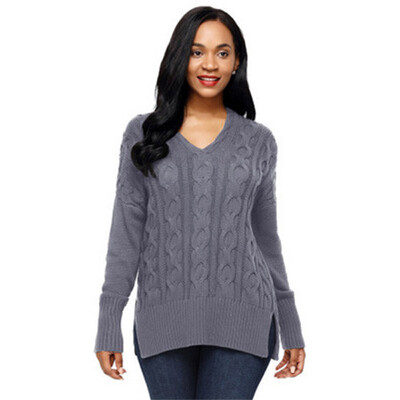 

PREISEI Autumn Winter Cotton Casual Loose Solid V-Neck Long Sleeve Knitted Pullover Sweater Women PR27681