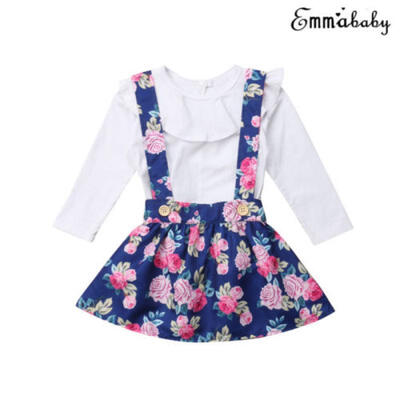 

Newborn Kids Baby Girl Long Sleeve TopsFloral Strap Casual Tutu Dress Outfits