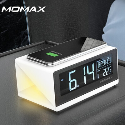 

MOMAX Apple Wireless Charger Digital Alarm Clock Wireless Charging Block White for iPhoneXsMaxXRX8Plus etc