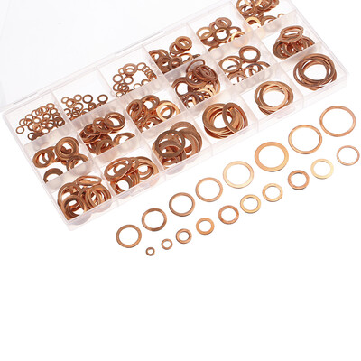 

395pcs Copper Washers Set  4- 26 Solid Copper Washer Gasket Sealing Ring Assortment Kit Set with Case 18 Sizes
