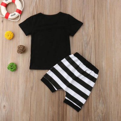 

AU STOCK Newborn Baby Kids Boys Clothes TopsShort Pants Stripe 2pcs Outfits Set