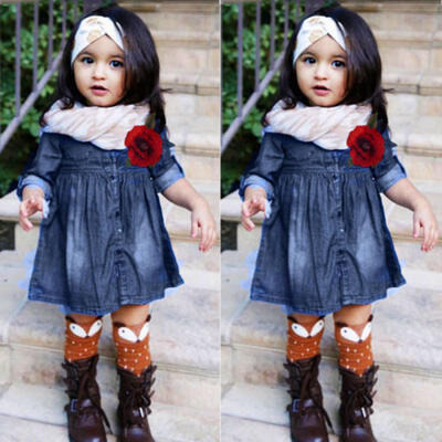 AU STOCK Toddler Kid Baby Girls Denim Flower Dress Princess Party Pageant Dress