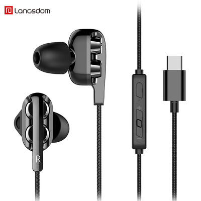 

Lanston D4C-T Type-c earphones in-ear cable tuning with wheat sound insulation noise reduction subwoofer quad-core double moving ring type c interface mobile phone karaoke chicken game headset black
