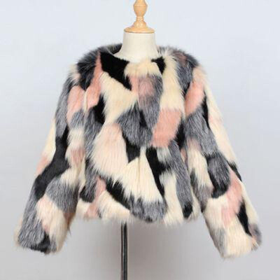 

Fashion Sweet Multicolor Faux Fur Girl Coat Winter Slim Fur Jacket Long Sleeve Faux Fur Outerwear For Girls