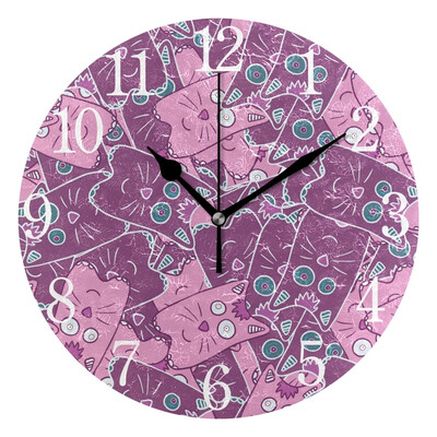 

Wall Clock Arabic Numerals Design Cute Kitten Cat Round