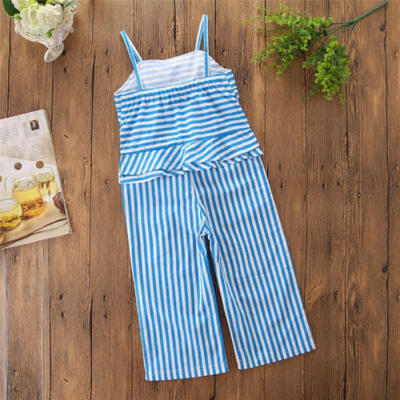 

UK Kids Baby Girls Striped Romper Jumpsuit Bodysuit Flared Pants Outfits Clothes