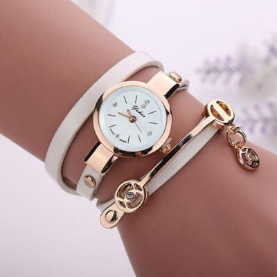 

Hot Women Crystal Stainless Steel Leather Bracelet Analog Quartz Wrist Watches