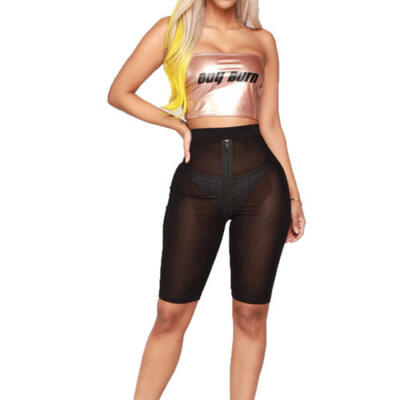 

New Ladies Full See Through Mesh Insert Hot Pant Legging Cycling Short Sexy