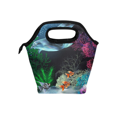 

Lunch Tote Bag Colorful Fish Travel Picnic Insulated Lunch Handbags Portable Zipper Lunch Bag Box