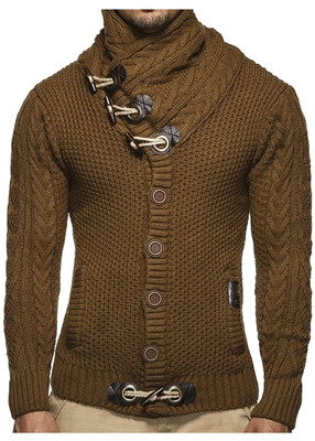 

Vintage Plain Turtleneck Button Mens Sweater
