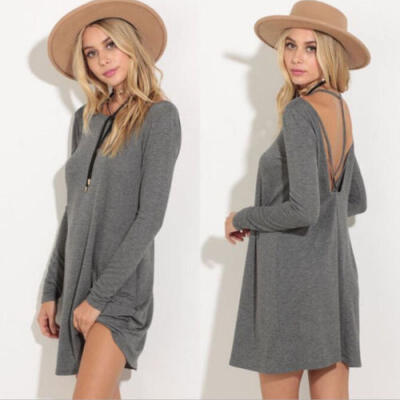 

Fashion Women Long Sleeve Backless Evening Party Cocktail Short Mini Dress