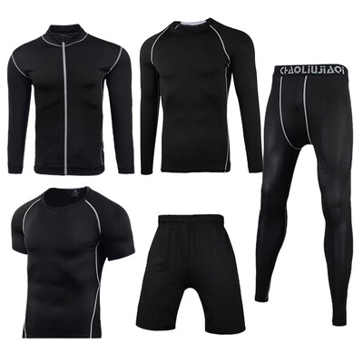 

Trend holiday sports suit mens fitness clothing mens autumn&winter gym running sports quick-drying breathable jacket five-piece NZ9001-black line-coat five-piece -M