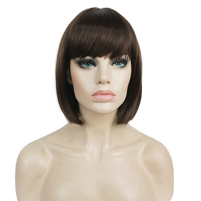 

StrongBeauty Short Bob Wig Point Part Bangs Full synthetic Wigs COLOUR CHOICES
