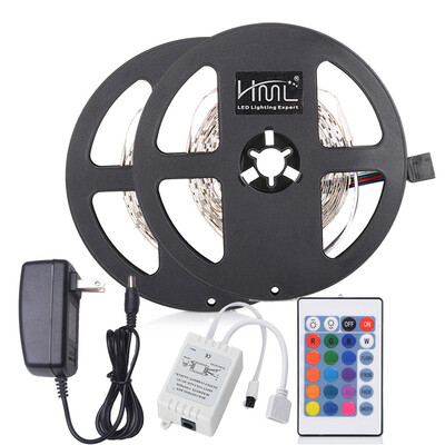 

HML 5M 24W RGB SMD2835 300LEDs Strip Light with IR 24 Keys Remote Controller&DC Adapter 2PCS 100 - 240V