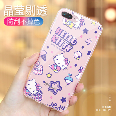 

Hello Kitty iPhone8 plus7Plus Mobile Shell Apple 8plus Cartoon Cover All Inclusive Transparent Silicone Anti-fall Soft Shell Happy Katie