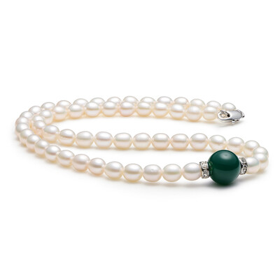 

Jingrun Pearl Meditation 7-8мм пресноводное жемчужное ожерелье 40см с зеленым агатом