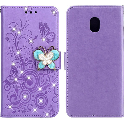 

MOONCASE Samsung Galaxy J3 2018 Butterfly Rhinestone Embossed Leather Case - Purple