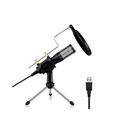 

USB recording condenser computer microphone with folding tripod bracket&POP filter for karaokeplayback
