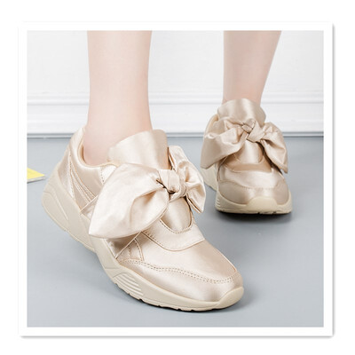 

Spring&summer womens running shoes ribbon satin single shoes bow shoes shoes court shoes round head thick bottom casual runni