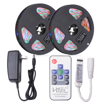 

HML 2pcs 5M Waterproof 24W RGB 2835 SMD 300 LED Strip Light with RF 10 Keys Remote Control DC AdapterUS Plug