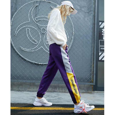 

PASS2018 new autumn street sports wind casual pants women loose beam feet school pants students hip hop pants tide 68319PA21106 dark purple L