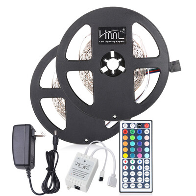 

2pcs x 5M HML 24W RGB 2835 300 LED Strip Light with IR 44 Keys Remote Control AdapterUS Plug