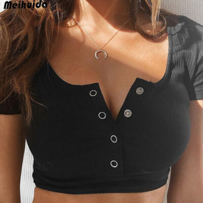 

Sexy Womens V-Neck Tank Top Crop T-Shirt Top Vest Short Sleeve Blouse Clubwear