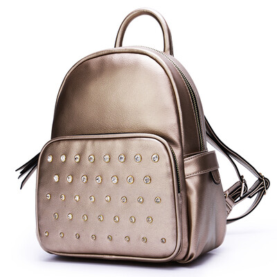 

Scarecrow (MEXICAN) Women's diamond-studded backpack college wind hand-held shoulders multi-purpose package trend sweet large-capacity travel backpack MMD70346L-05 gold