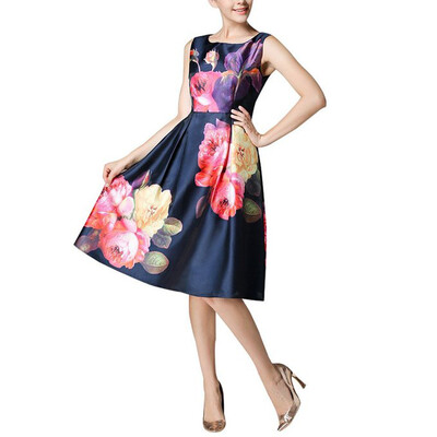 

Buenos Ninos Womens Sleeveless Flower Printed Vintage Cocatail Flare Dresses