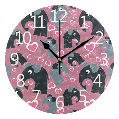 

Wall Clock Love Elephant Round Wall Clock Arabic Numerals Design
