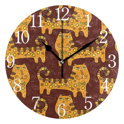 

Wall Clock Arabic Numerals Design Cat With An Ornament Round