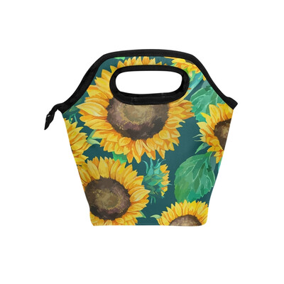 

Lunch Tote Bag Cute Sunflowers Travel Picnic Insulated Lunch Handbags Portable Zipper Lunch Bag Box