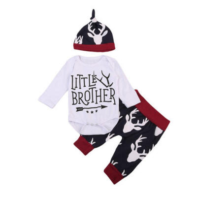 

3Pcs Newborn Baby Boys Brother Tops Romper Deer Pants Hat Outfits Set Clothes