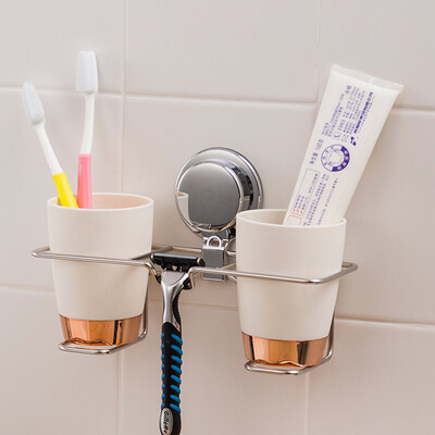 

Ou Runzhe brushing cup holder rotating suction cup stainless steel rack bathroom mouth cup storage rack wash rack
