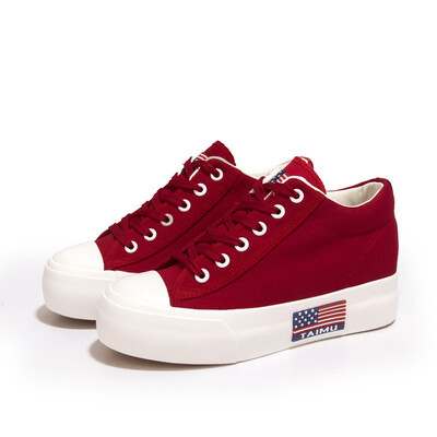 

2018 autumn&winter new canvas shoes Korean version of the solid color wild thick-soled lacing inside increased thin&breath