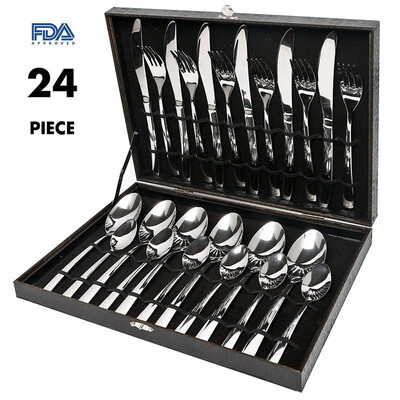 

24 PCS Stainless Steel Cutlery Set Silverware Mirror Polishing Cutlery Sets Tableware Spoon Flatware Dinnerware Set Party Gift