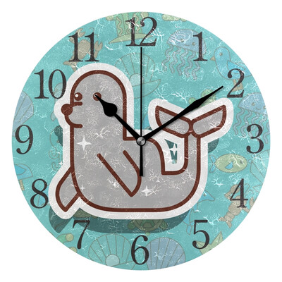 

Wall Clock Arabic Numerals Design Monk Seal Life Cartoon Round