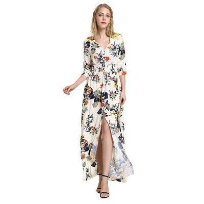 

Half Sleeve Floral Print V Neck Dress