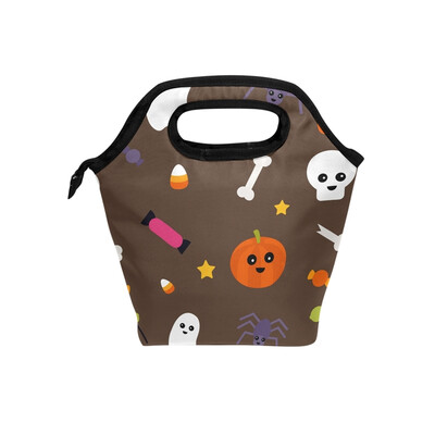 

Lunch Tote Bag White Ghost Travel Picnic Insulated Lunch Handbags Portable Zipper Lunch Bag Box