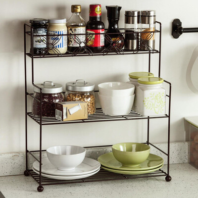 

Европа Юна Чул слой 3 больших стеллажей специи универсальной кухни приправы для хранения бутылок стойки стеллажа ванной Desktop мусор Браун