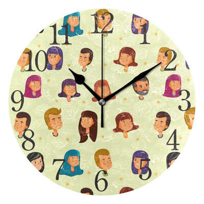 

Wall Clock Arabic Numerals Design Cute Human Face Round