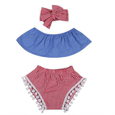 

3PCS Toddler Newborn Baby Girls Off Shoulder TopsShorts Pant Clothes Outfit Set