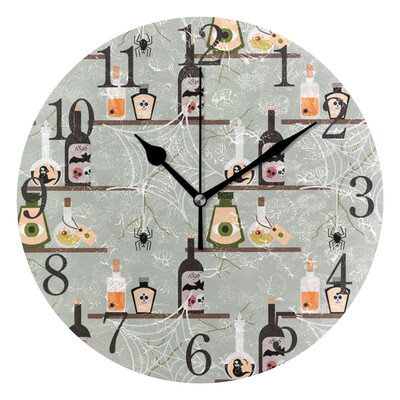 

Wall Clock Arabic Numerals Design Halloween Poison Bottle Round