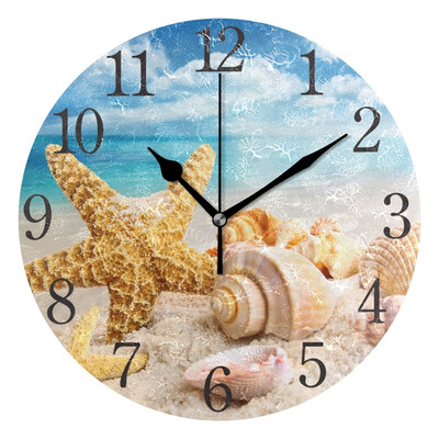 

1Wall Clock Arabic Numerals Design Starfishes And Shell Round