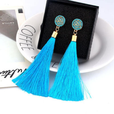

Fashion Bohemian Jewelry Elegant Crystal Tassel Earrings Long Drop Dangle Women