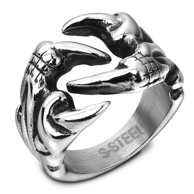 

Free Shipping Punk Silver Men Women Ring Titanium Steel rings Eagle Claw Dragon Claws Resizable Personality Rocking ring for Gifts