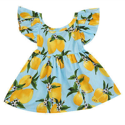 

Fashion Baby Girls Back Bandage One-piece Dress Toddler Kid Lemon Holiday Skirts