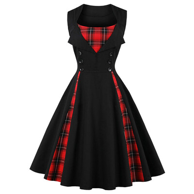 

Vintage Plaid Button Pin Up Dress